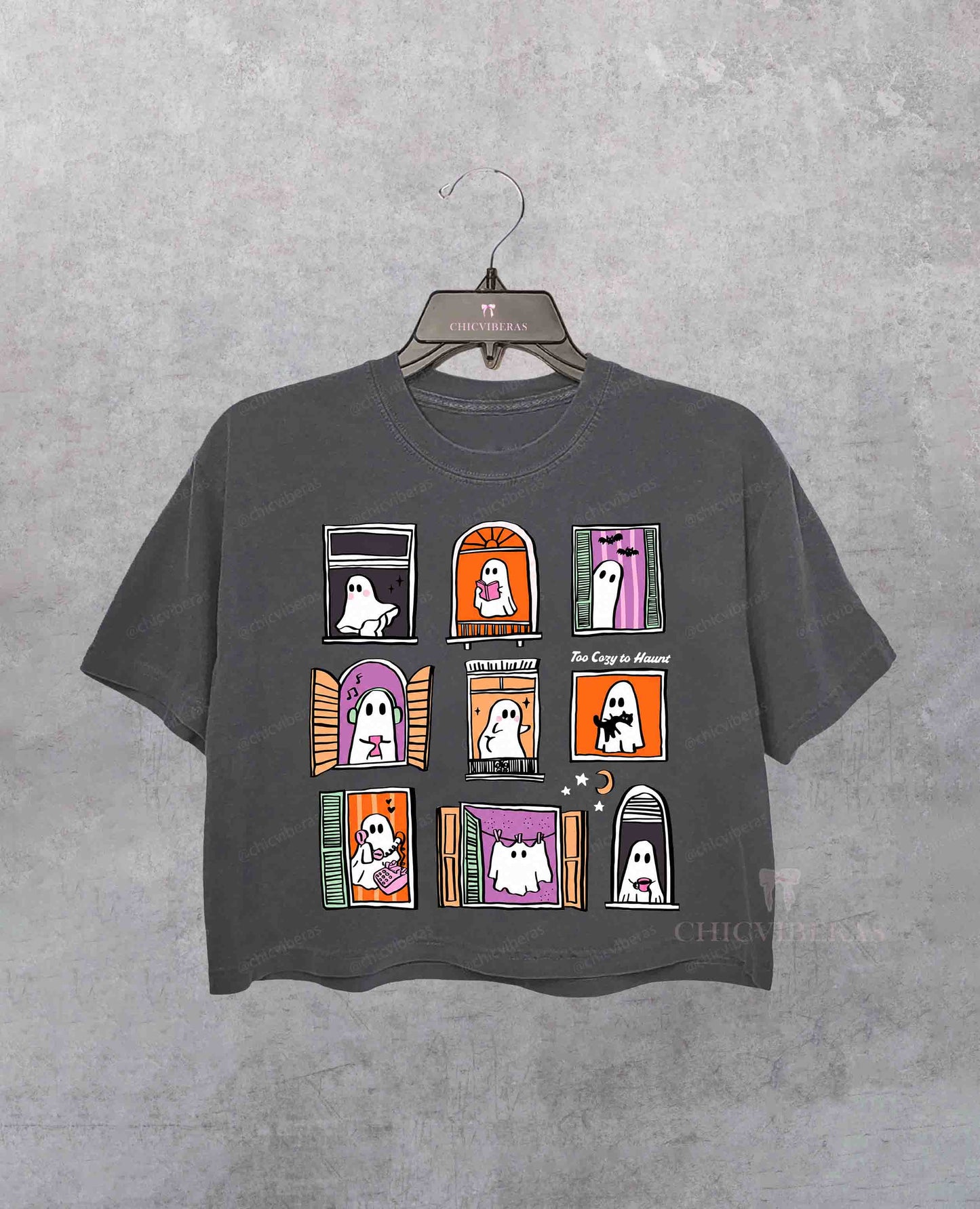 Too Cozy To Haunt Cute Ghost Window Crop Shirt