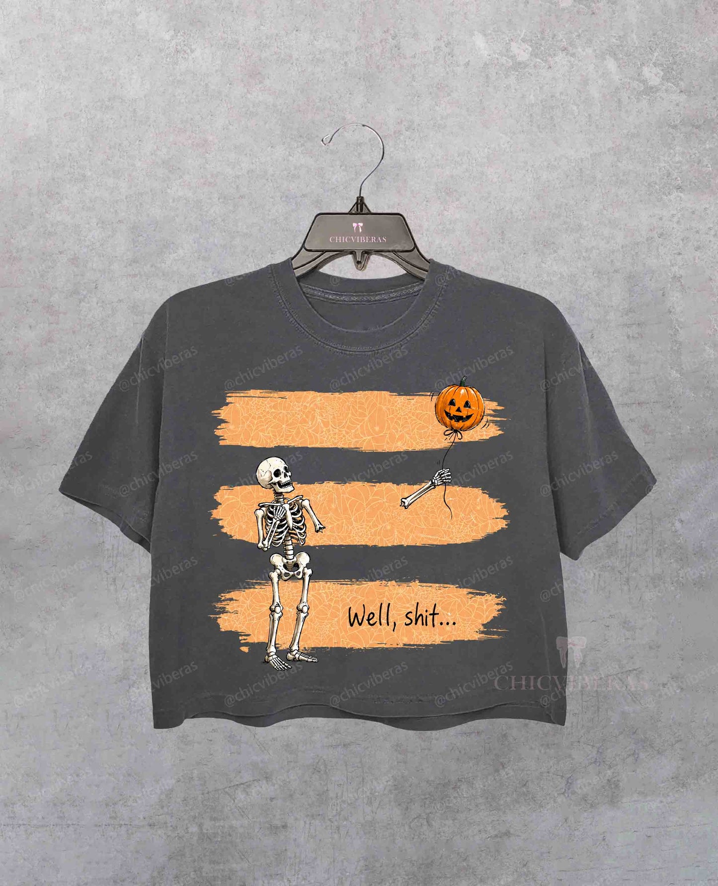 Funny Skeleton Lost Balloon Well Shit Halloween Crop Shirt