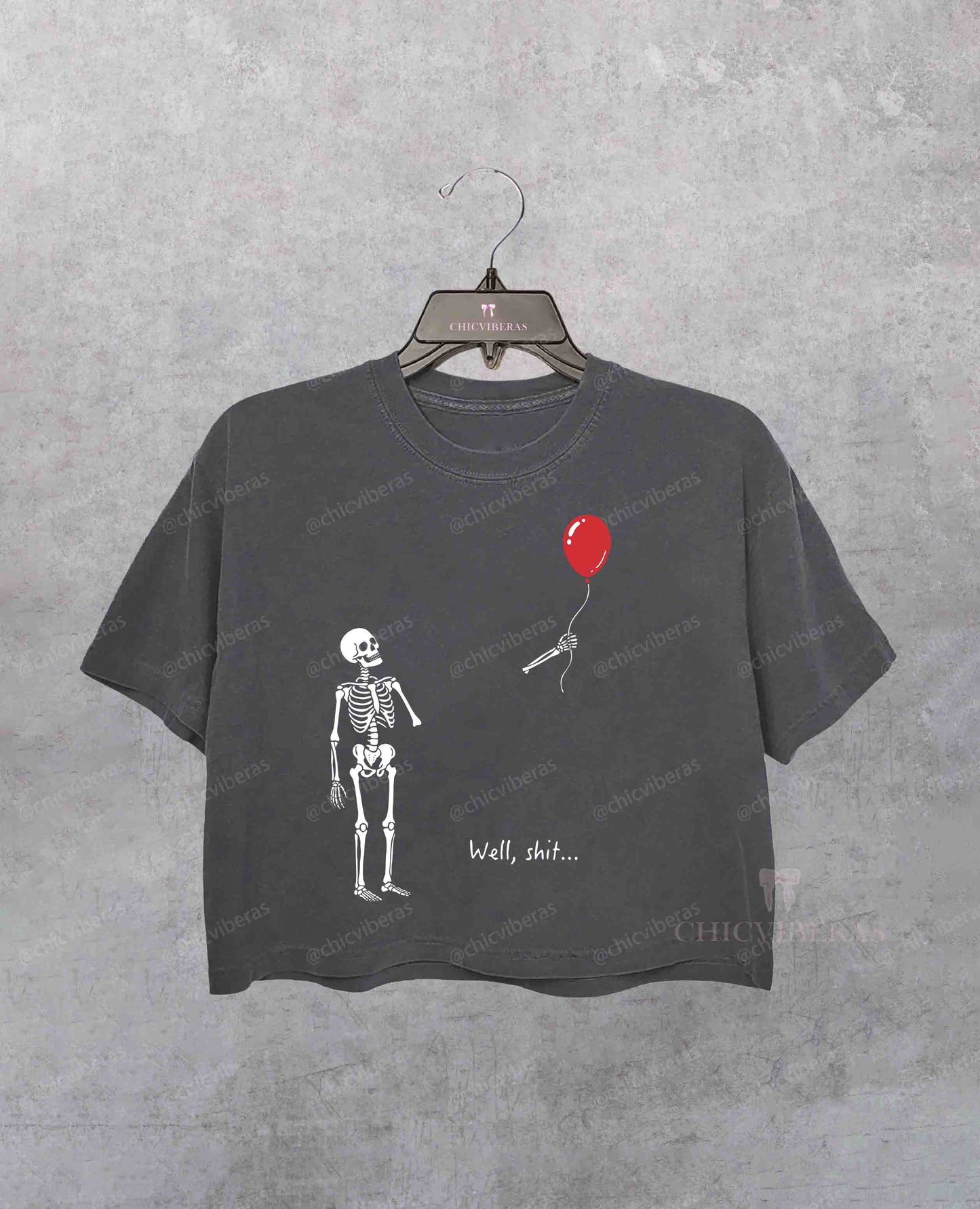 Skeleton Lost Balloon Well Shit Funny Skeleton Crop Shirt