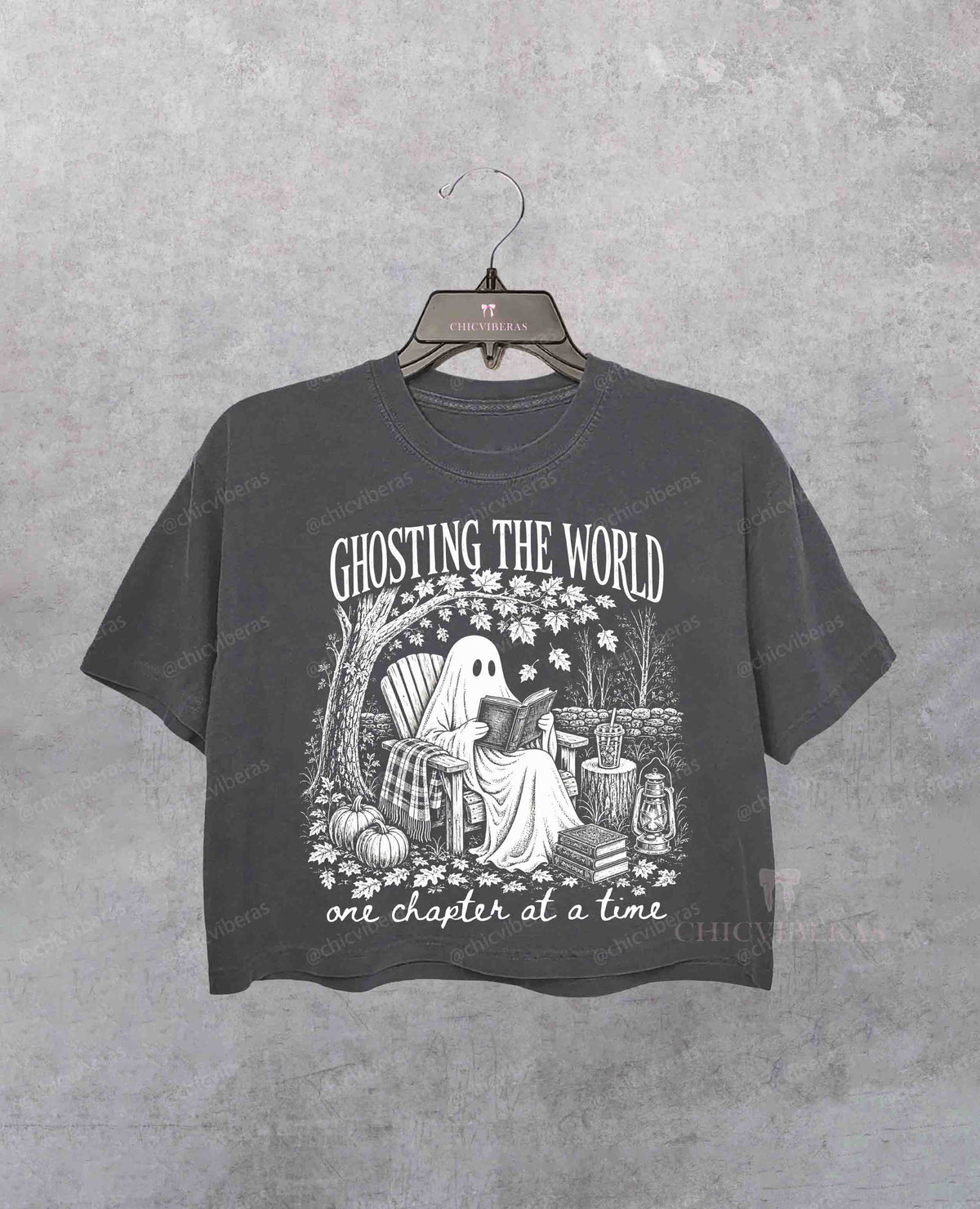 Ghosting The World Retro Bookish Fall Crop Shirt