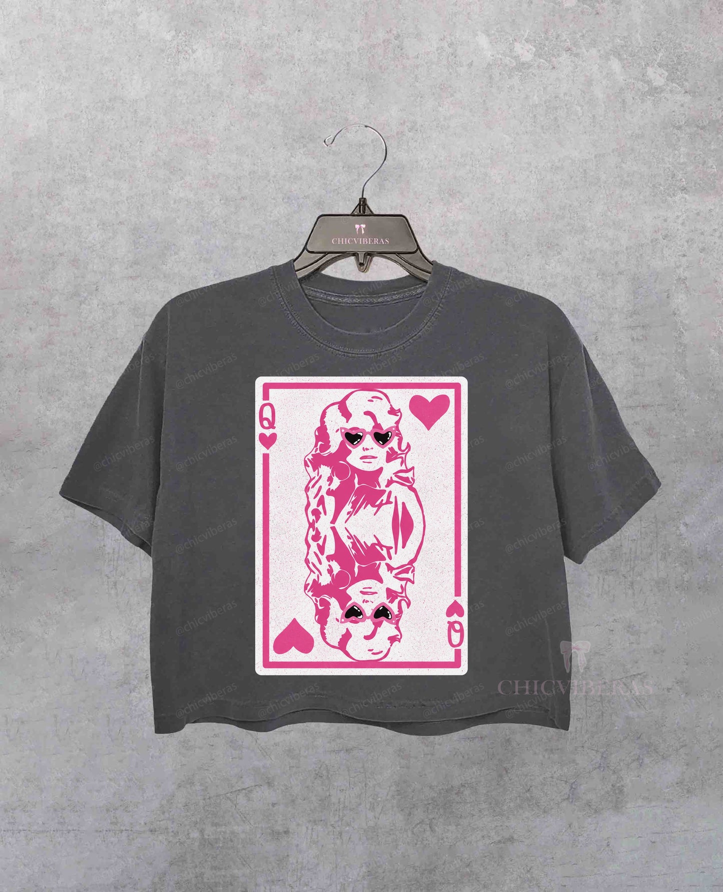 Queen of Hearts Valentine Pink Dolly RIP Crop Shirt