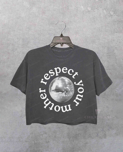Disco Ball Respect Your Mother Crop Shirt