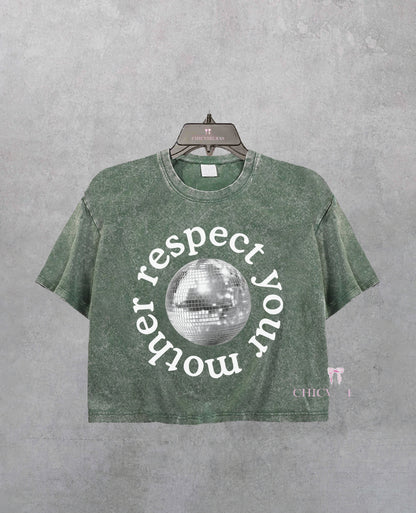 Disco Ball Respect Your Mother Crop Shirt