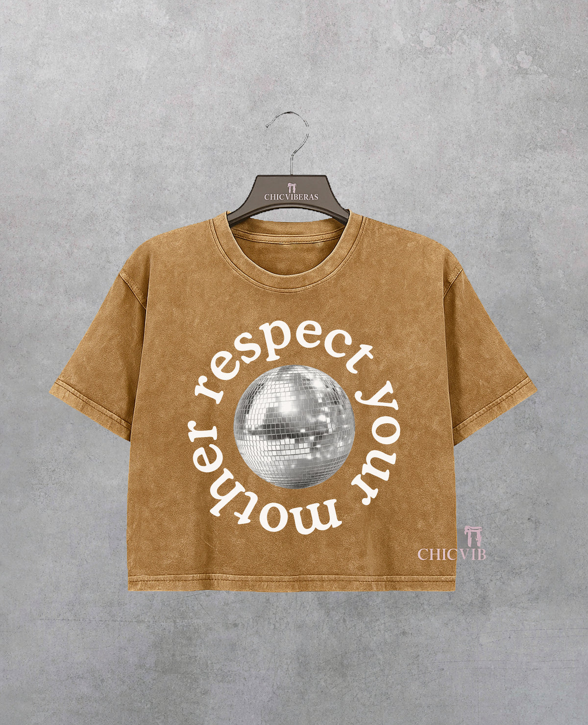 Disco Ball Respect Your Mother Crop Shirt