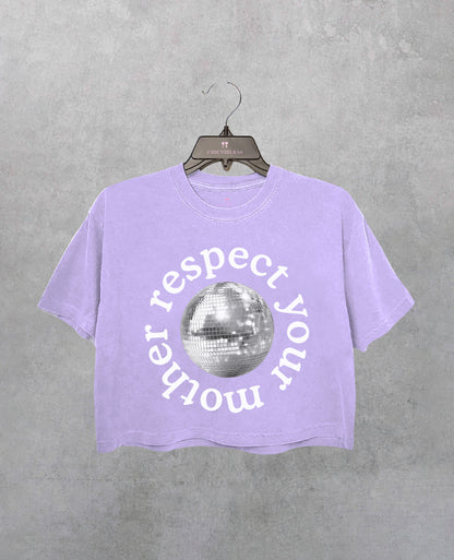 Disco Ball Respect Your Mother Crop Shirt