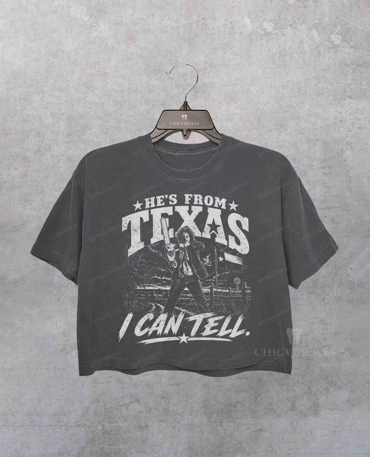 He's From Texas I Can Tell Slasher Horror Halloween Crop Shirt