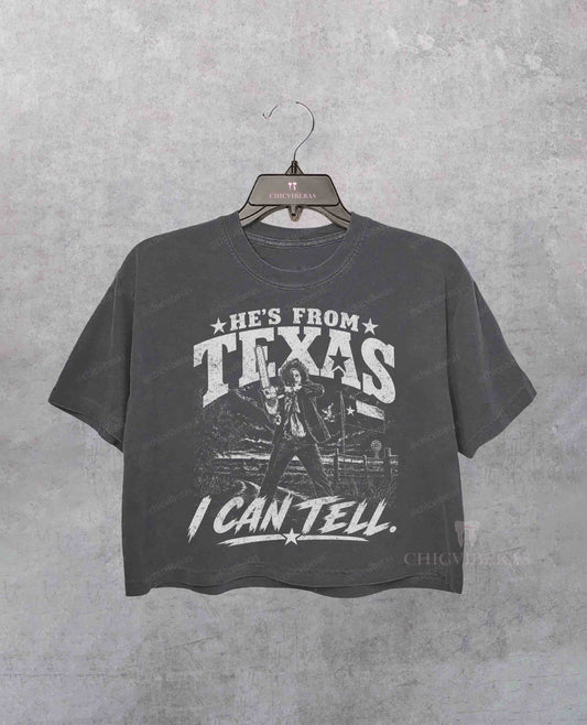 He's From Texas I Can Tell Slasher Horror Halloween Crop Shirt
