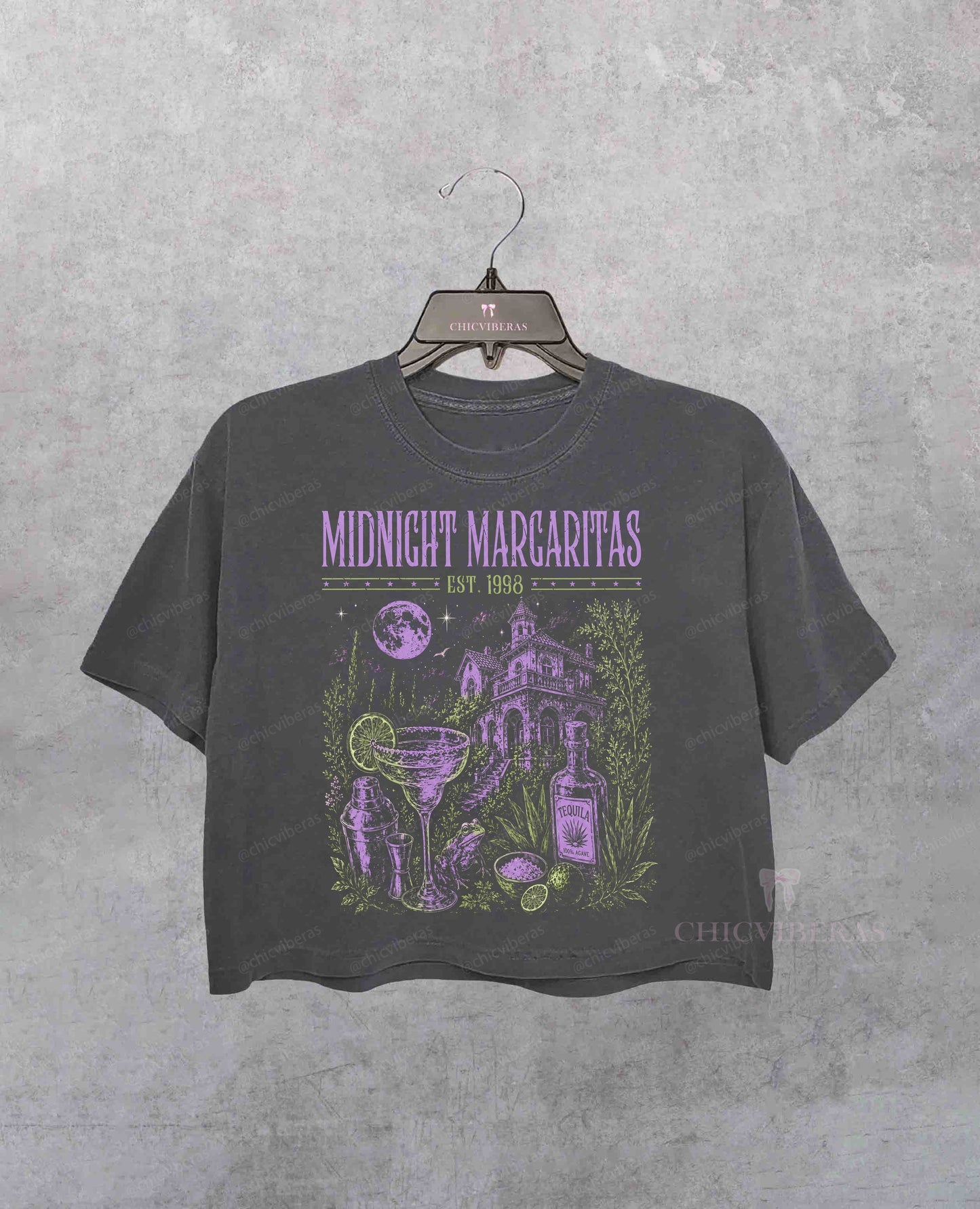 Vintage Midnight Margaritas Retro Spooky Tequila Crop Shirt