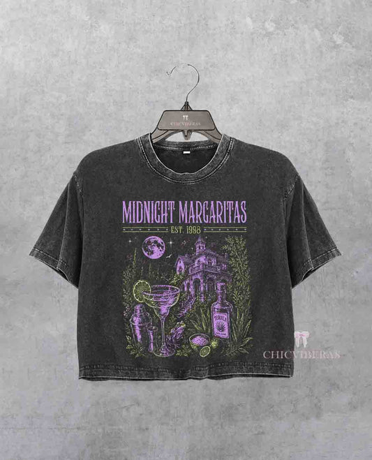 Vintage Midnight Margaritas Retro Spooky Tequila Crop Shirt