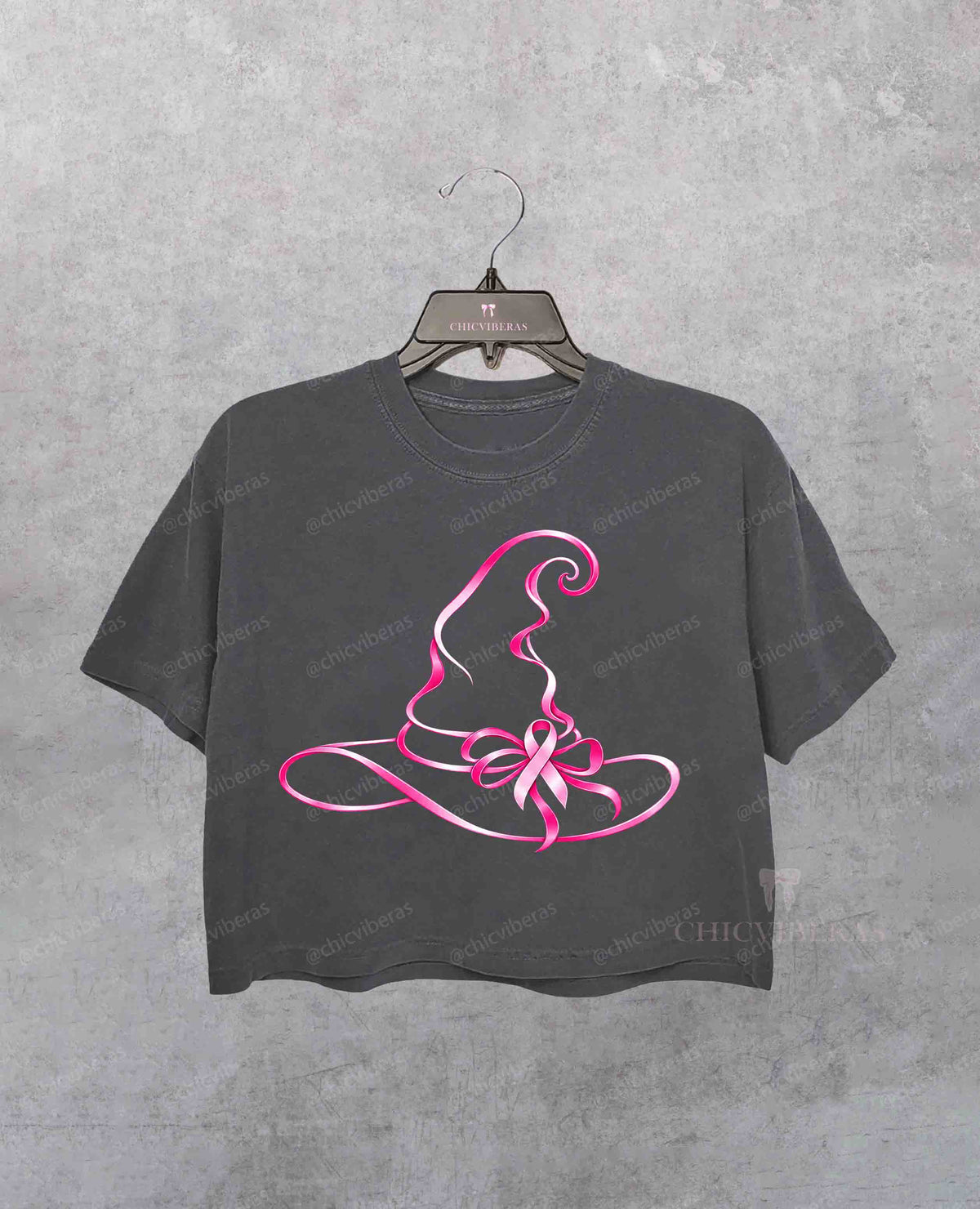 Breast Cancer Awareness Witch Hat Pink Ribbon Halloween Crop Shirt