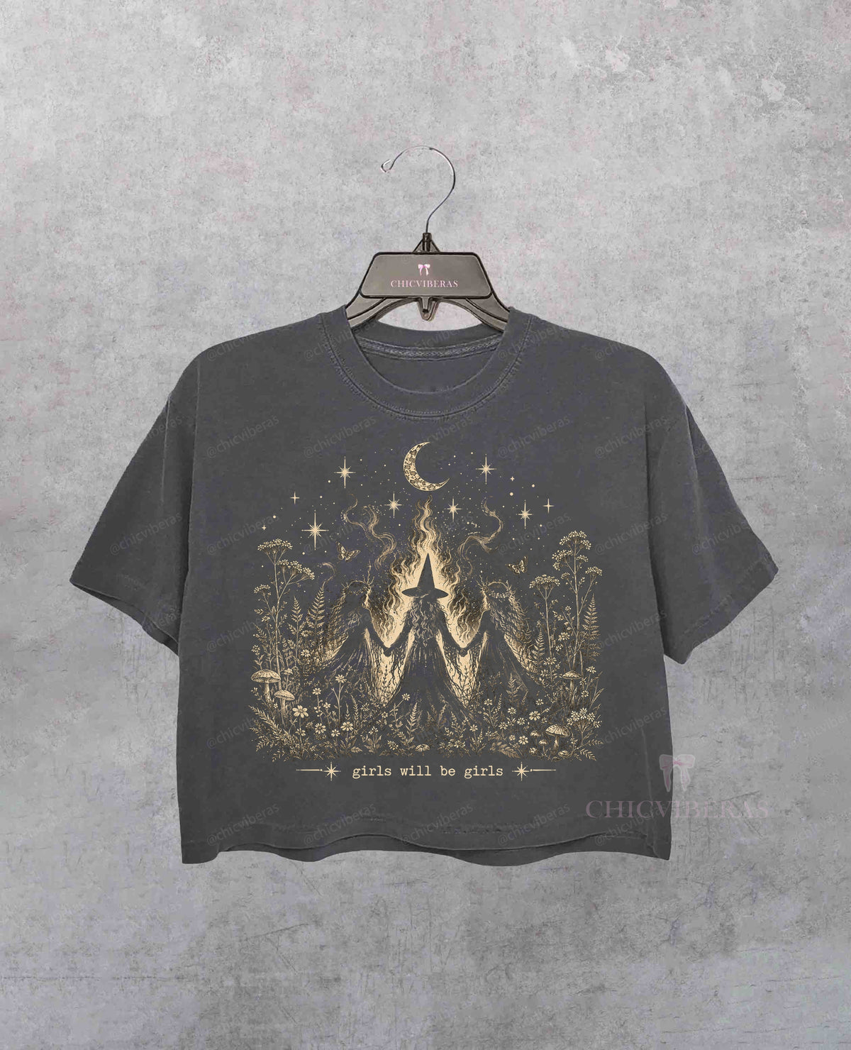 Vintage Girls Witchy Halloween Feminist Crop Shirt