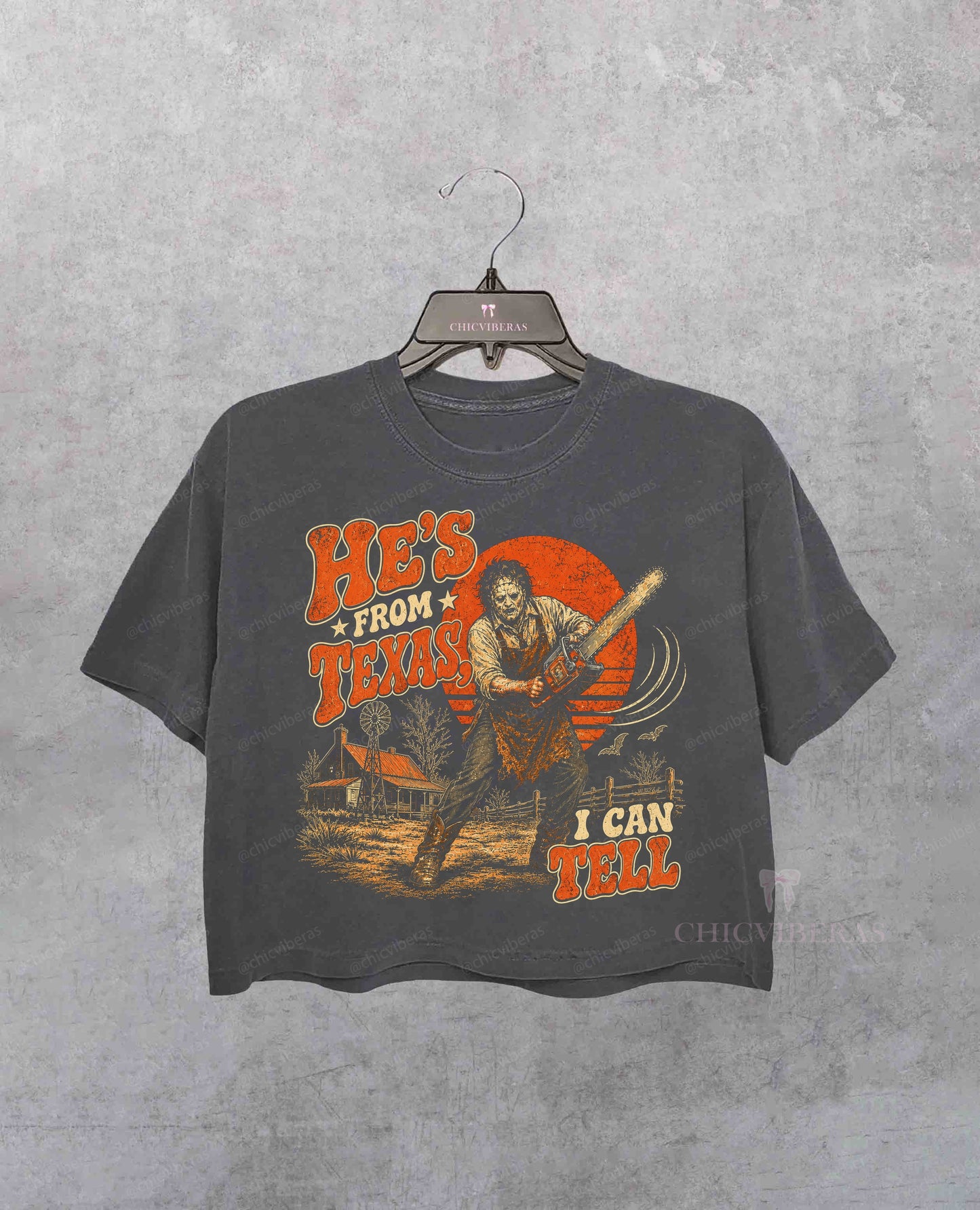 He's From Texas I Can Tell Chainsaw Horror Crop Shirt