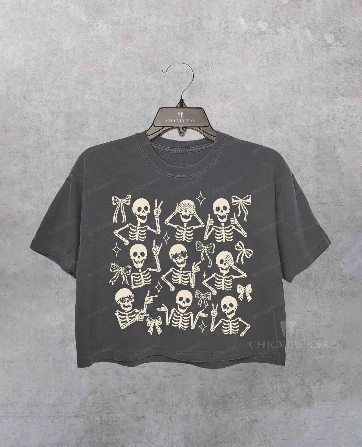 Retro Halloween Funny Skeleton Bow Crop Shirt