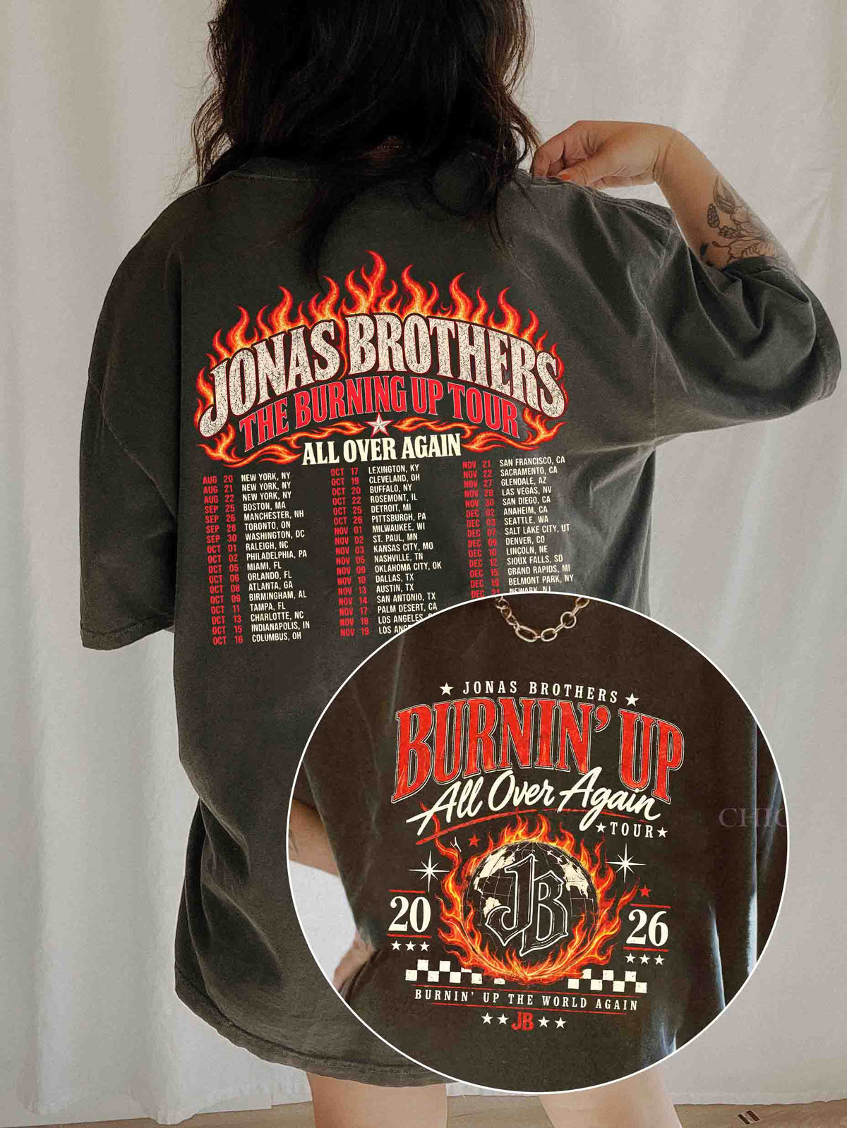 Jonas Brothers Burnin’ Up All Over Again 2 Sides Tee