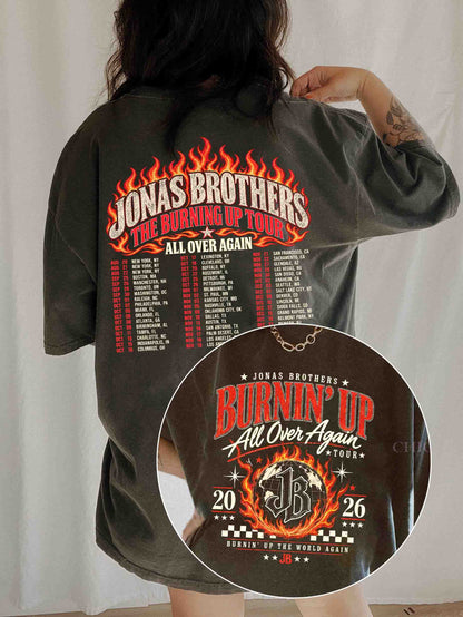 Jonas Brothers Burnin’ Up All Over Again 2 Sides Tee
