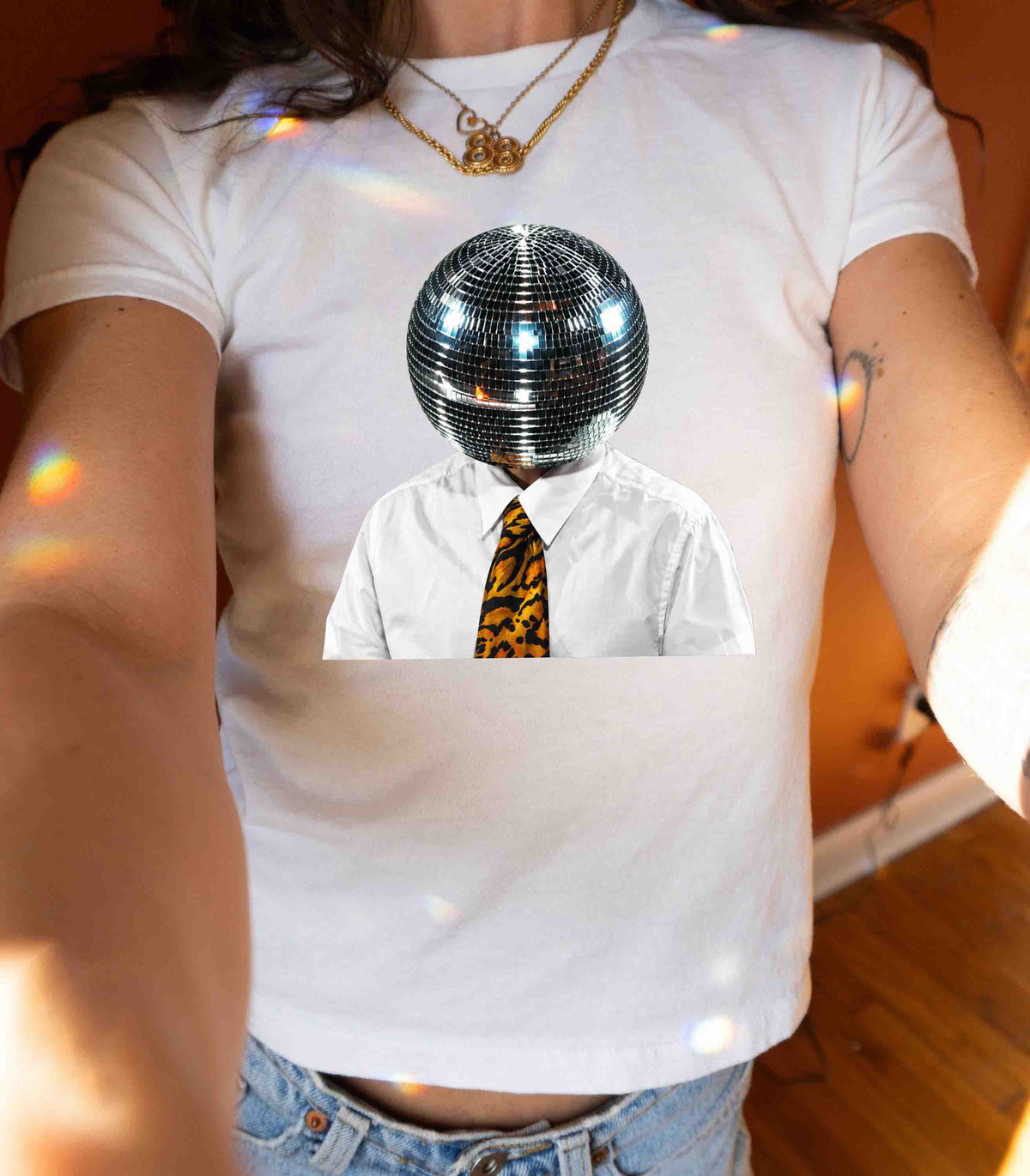 Disco Ball Head HS Together Together Tour y2k Baby Tee
