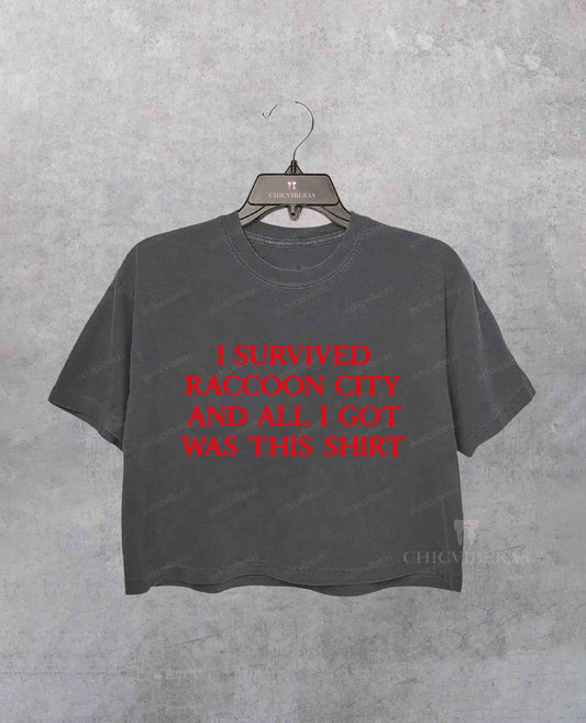 I Survived Raccoon City Crop Shirt in Deep Gray