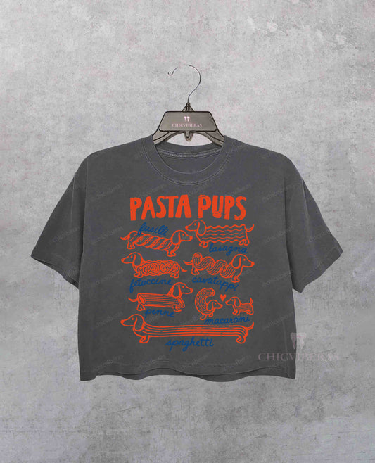 Pasta Pups Dachshund Crop Shirt - Deep Gray