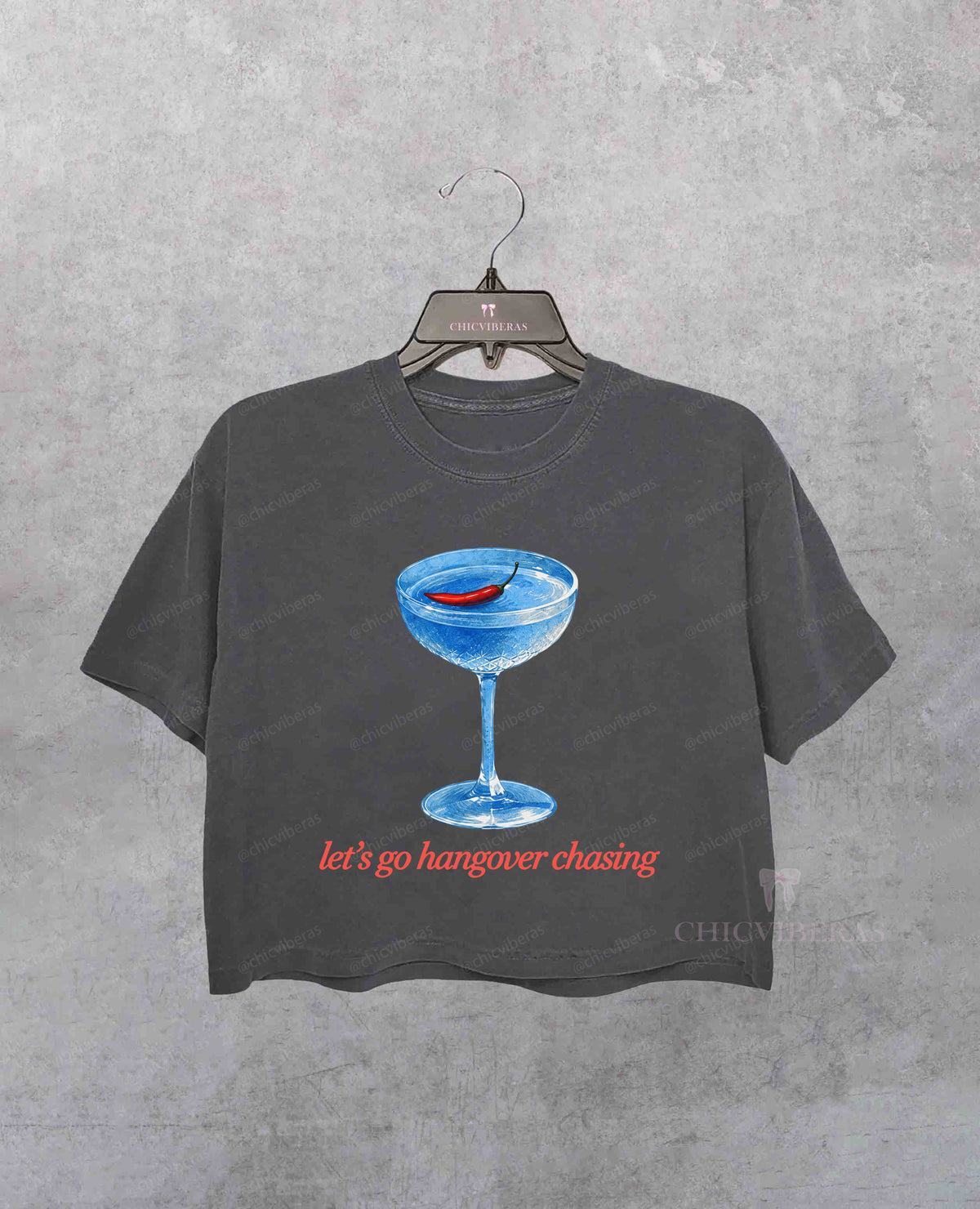 Let's Go Hangover Chasing Cocktail Crop Shirt - Deep Gray