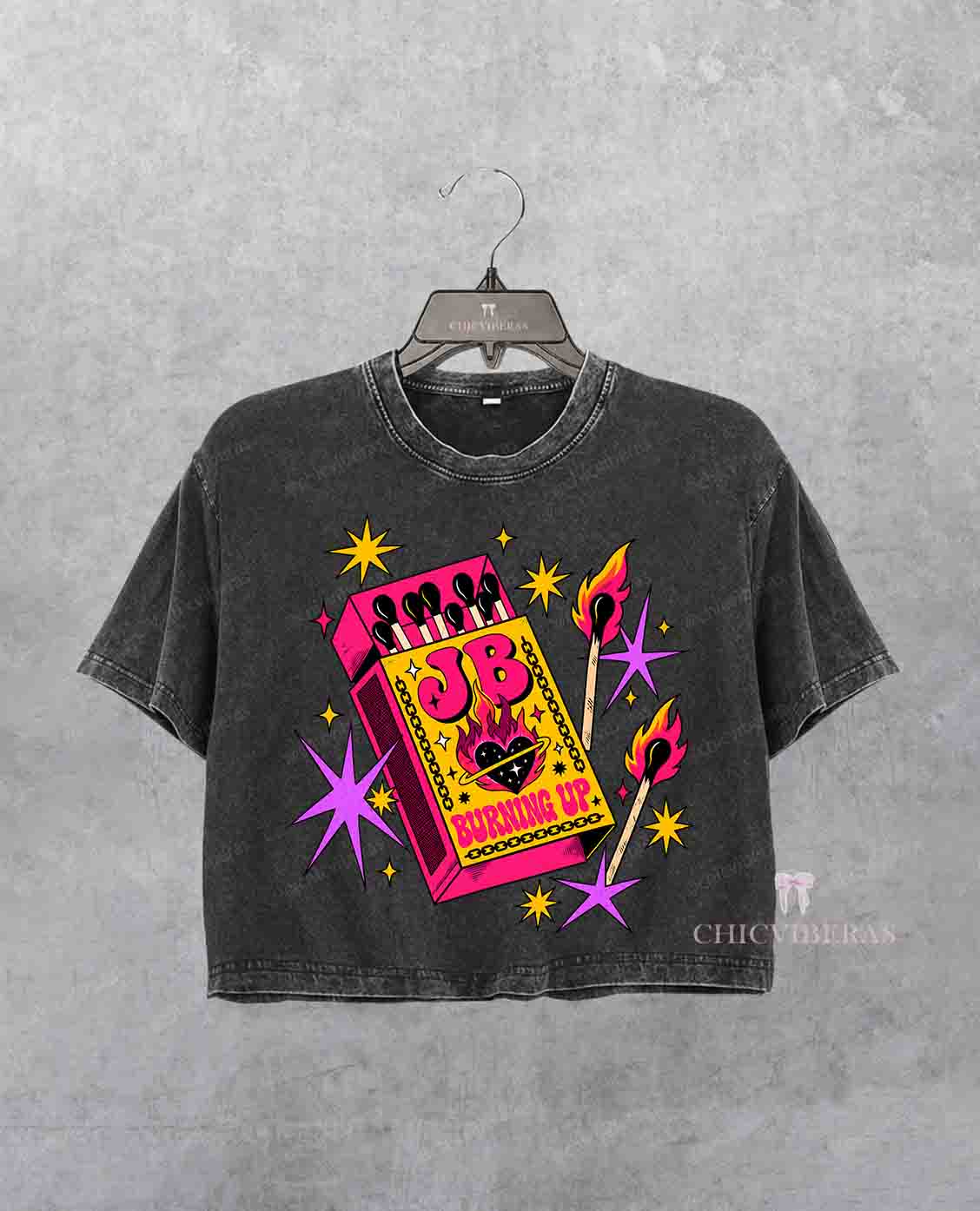 Burning Up JB Fan Retro Matchbox Crop Shirt