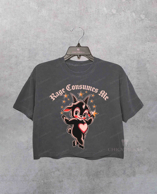 Rage Consumes Me Cartoon Crop Shirt
