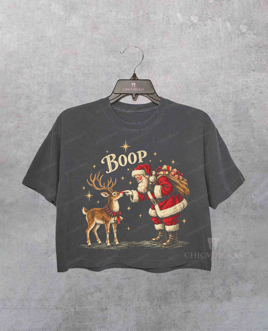 Boop Santa and Reindeer Christmas Crop Shirt