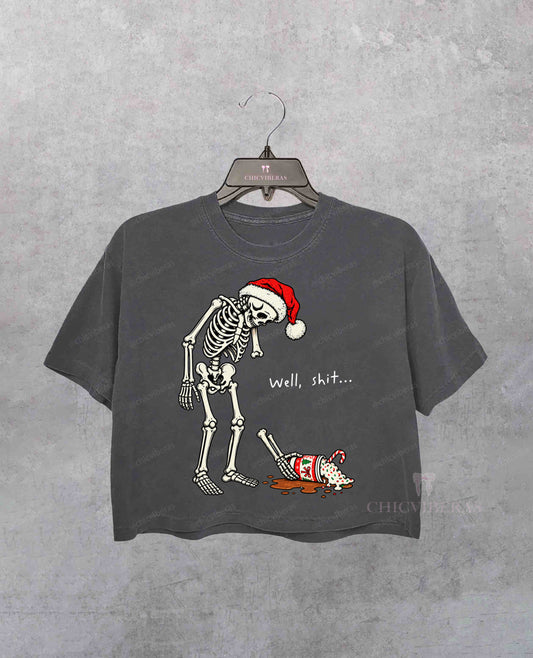 Well Shit Christmas Skeleton Crop Shirt