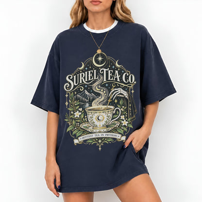 Suriel Tea Co Hottest Tea in Prythian Floral Tee Navy