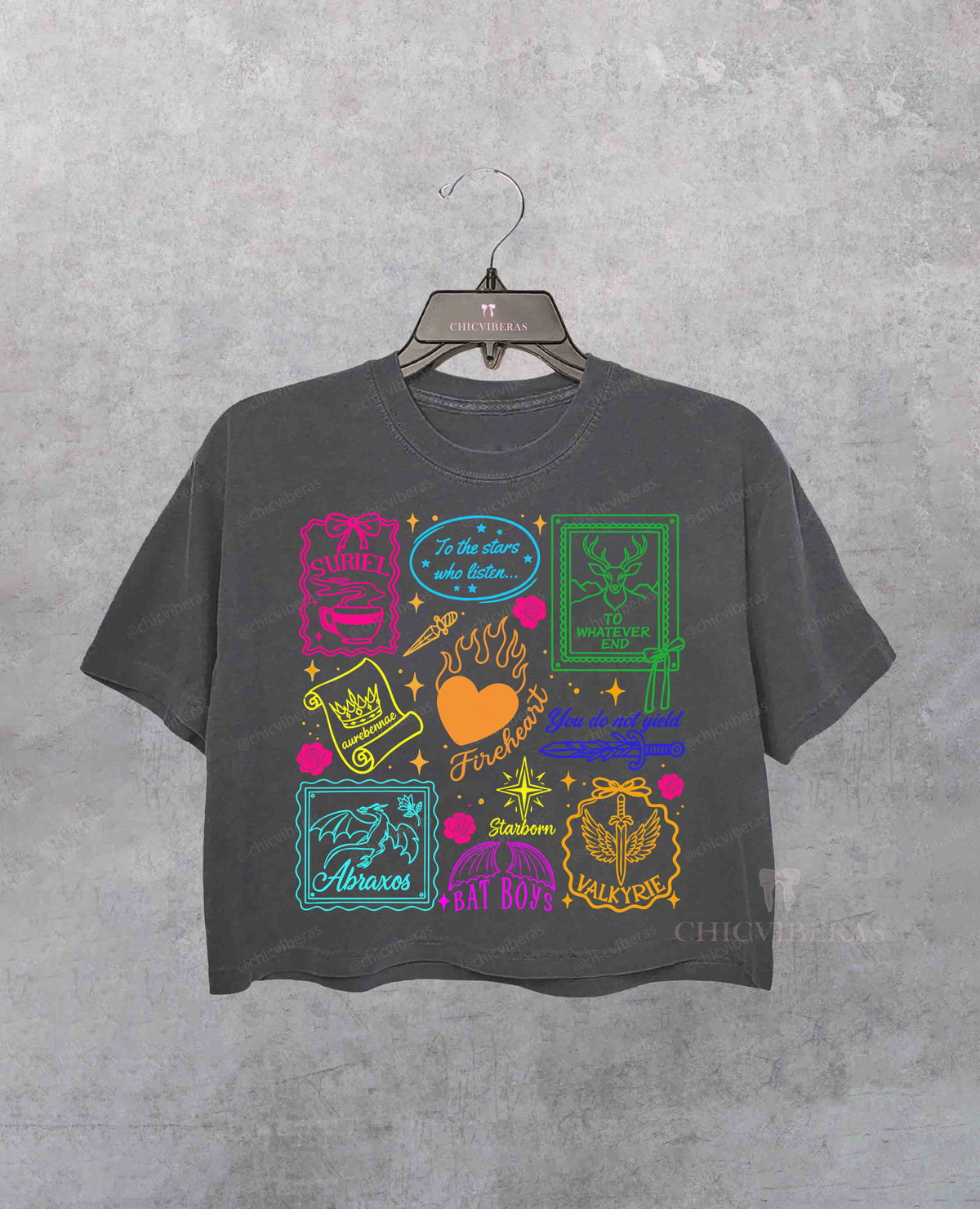 ACOTAR Colorful Bookish Collage Crop Shirt