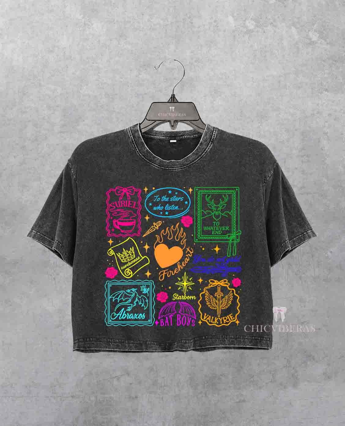 ACOTAR Colorful Bookish Collage Crop Shirt