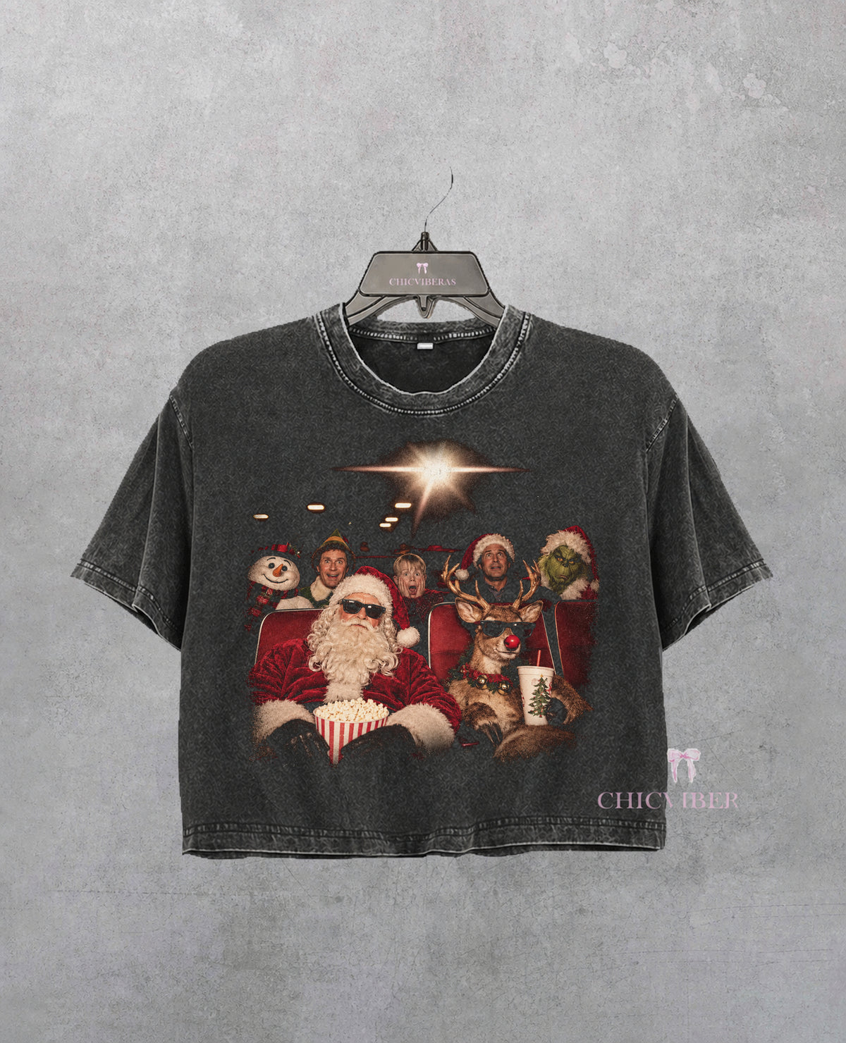 Christmas Movie Night Characters Crop Shirt