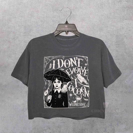 I Don’t Evolve I Cocoon Dark Academia Crop Shirt