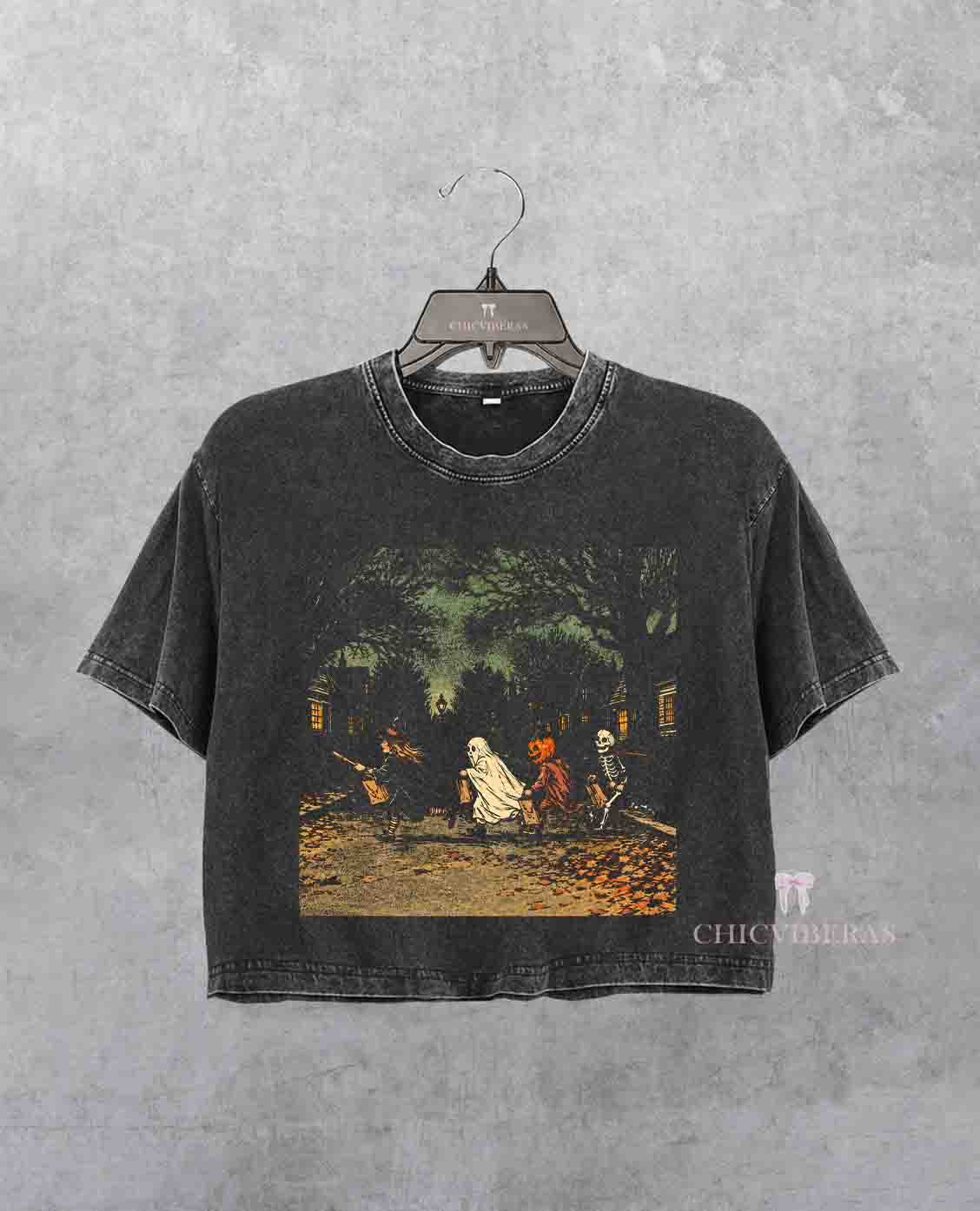 Halloween Gothic Ghost and Skeletons Forest Crop Shirt