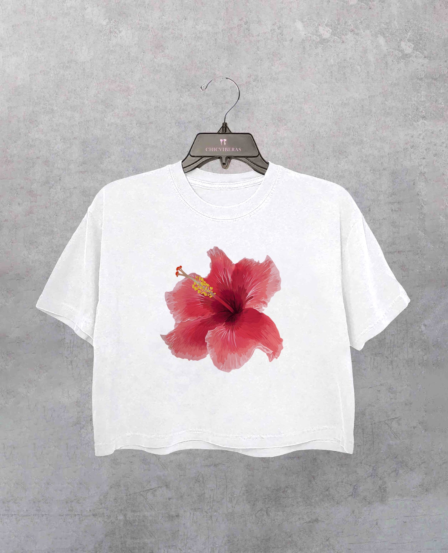 Flirty Pink Hibiscus Crop Shirt