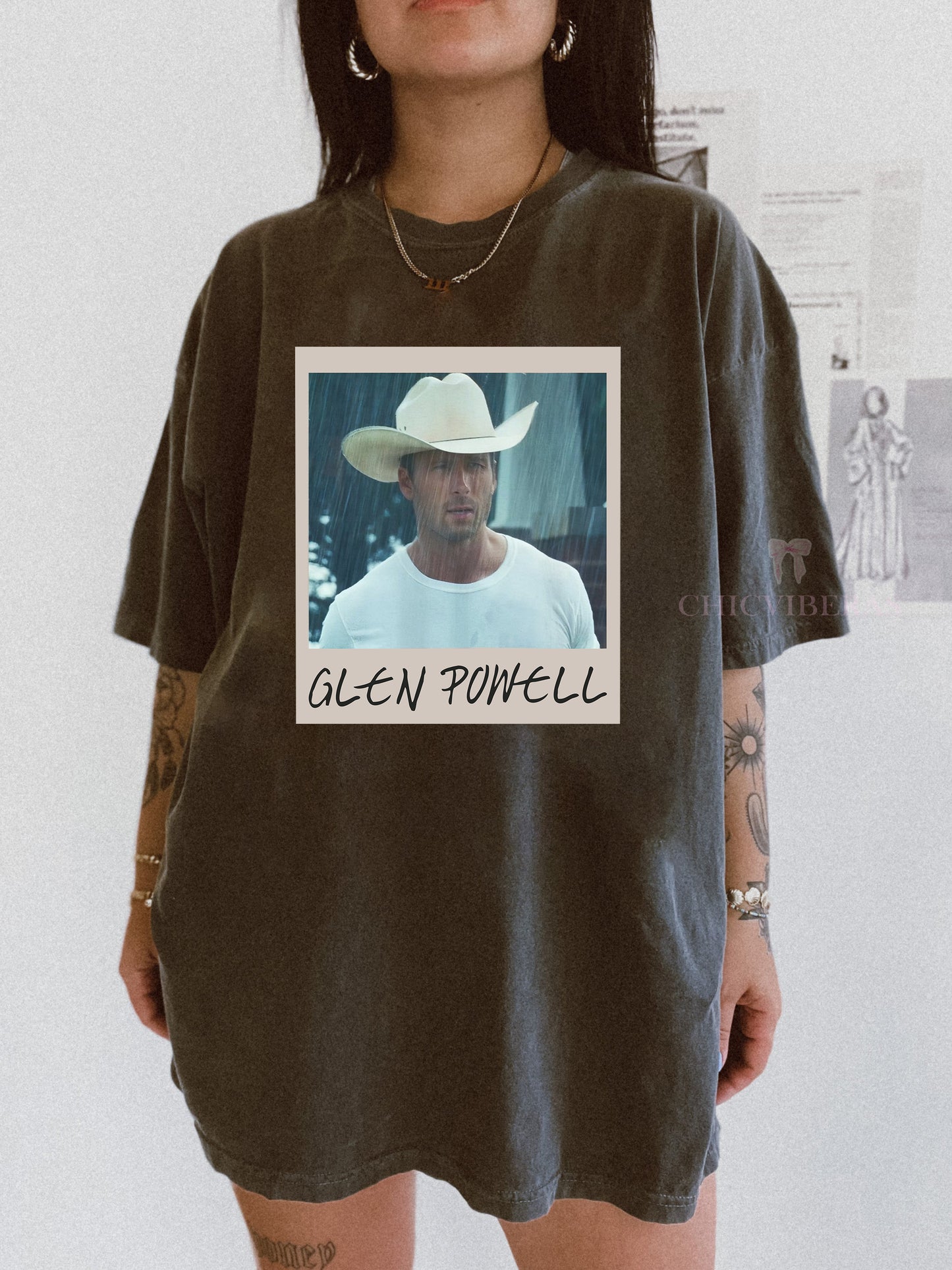 Glen Powell Cowboy Retro Photo Style Tee