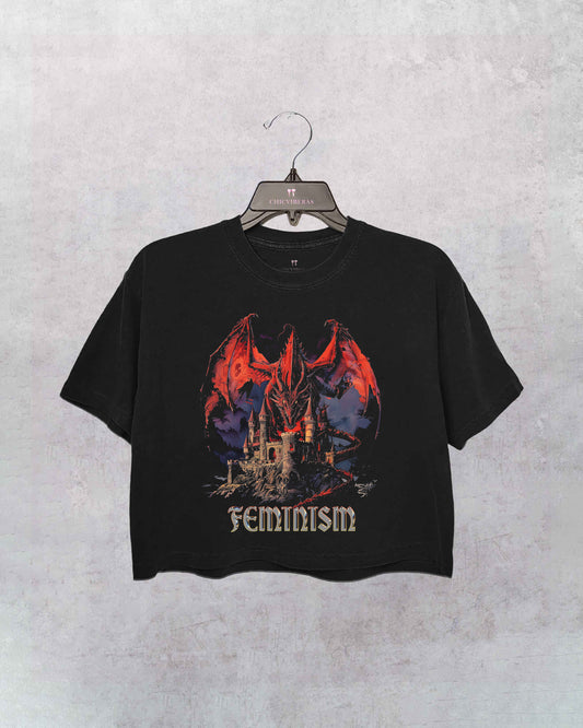 90s Feminism Dragon Fantasy Crop Shirt