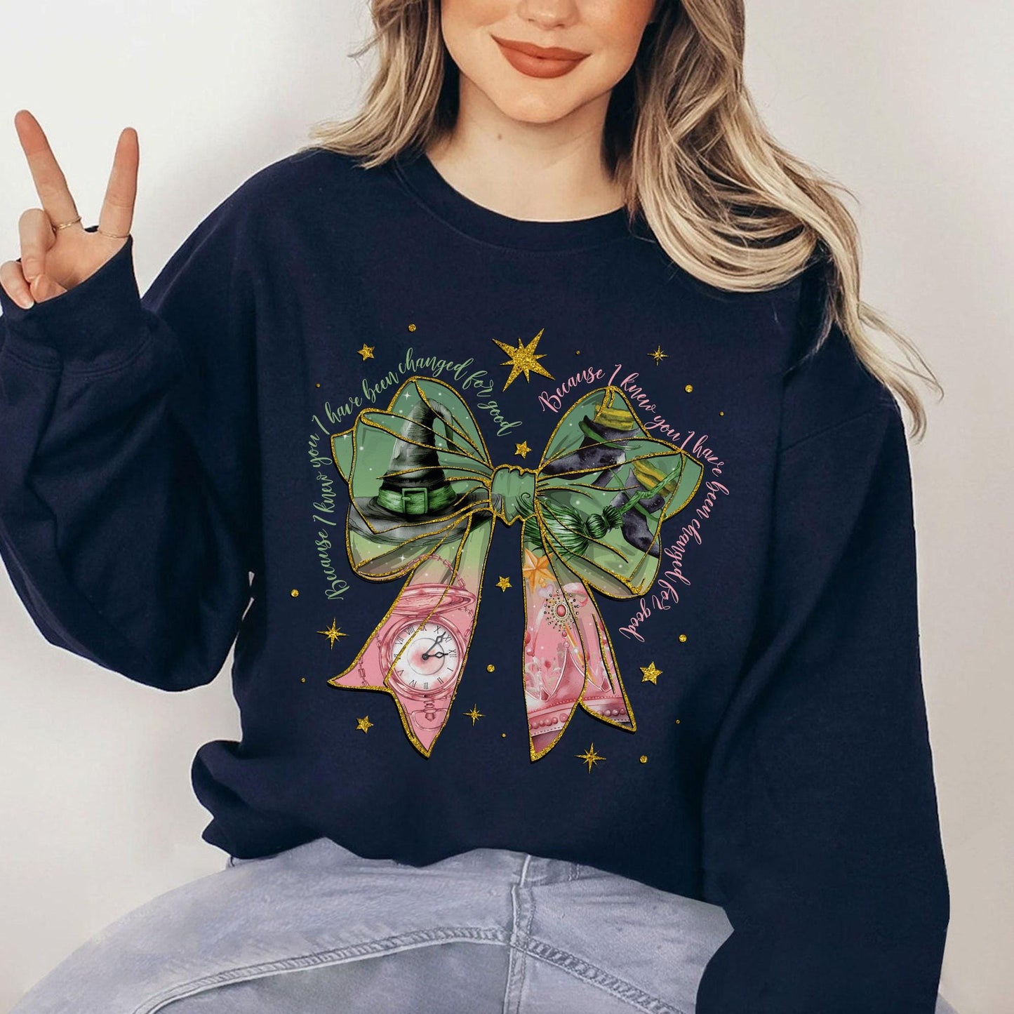 Coquette Bow Witch Pink And GreenCrewneck