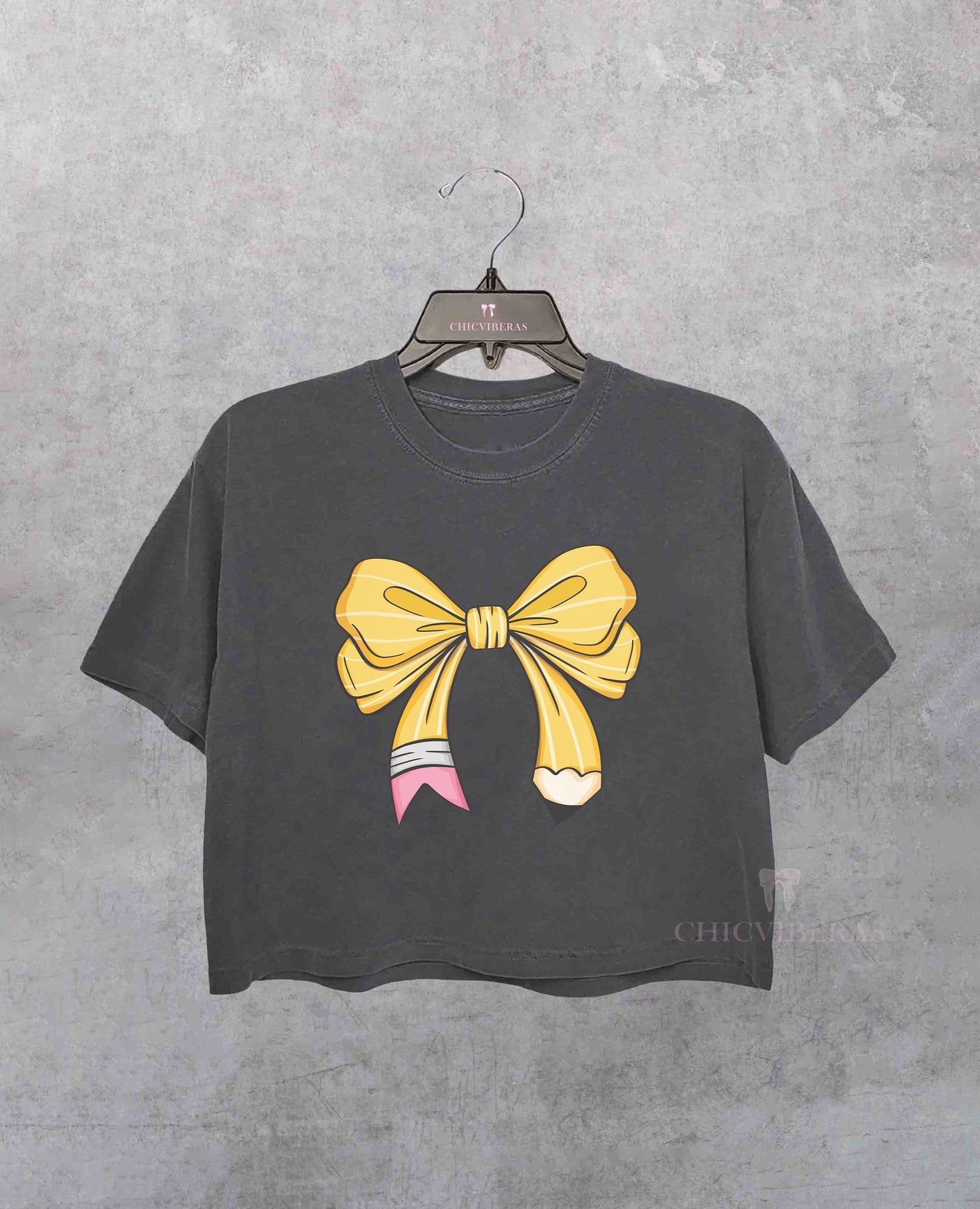 Coquette Teacher Pencil Bow Crop Shirt