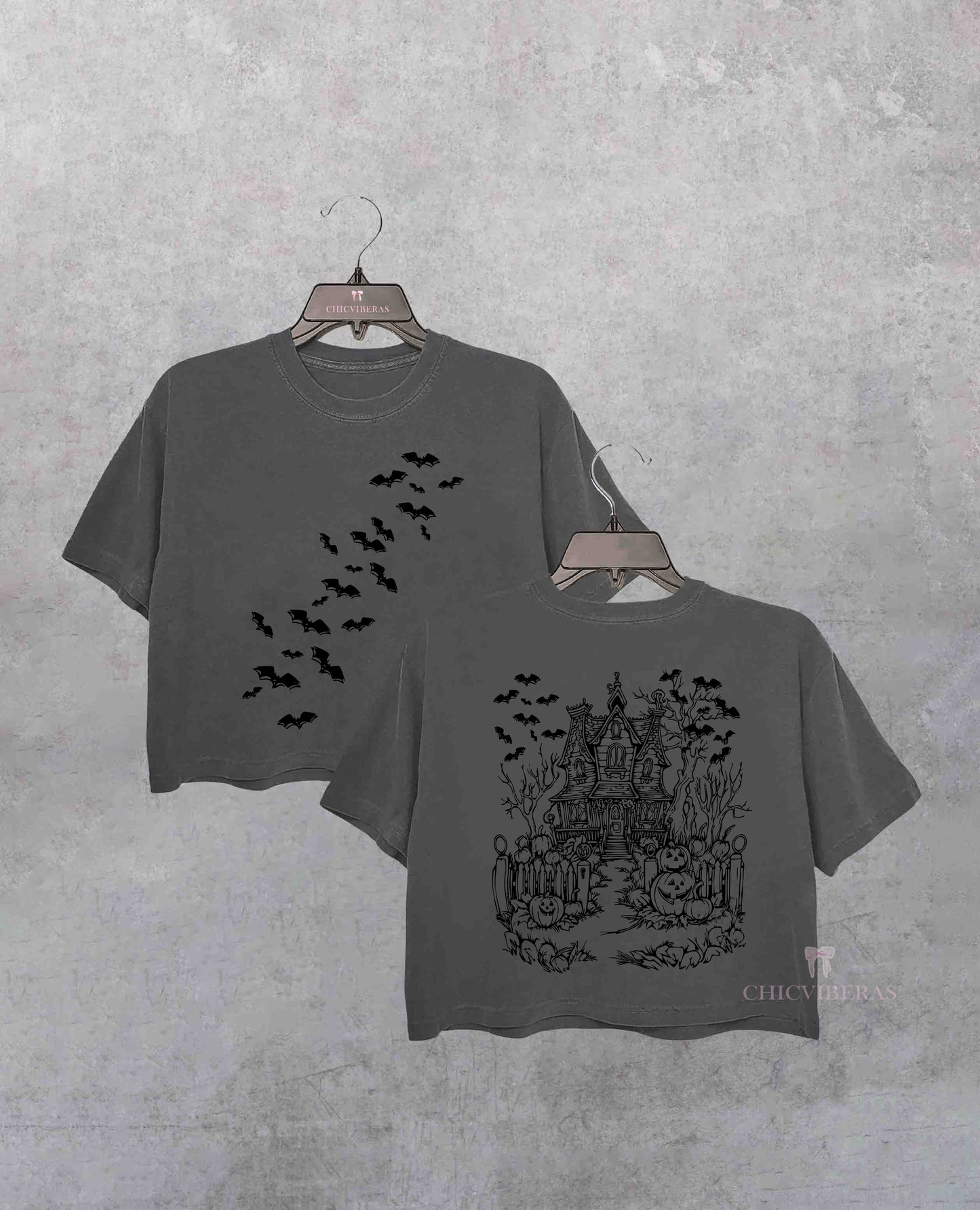 Haunted House Halloween Party Bats Crop Shirt