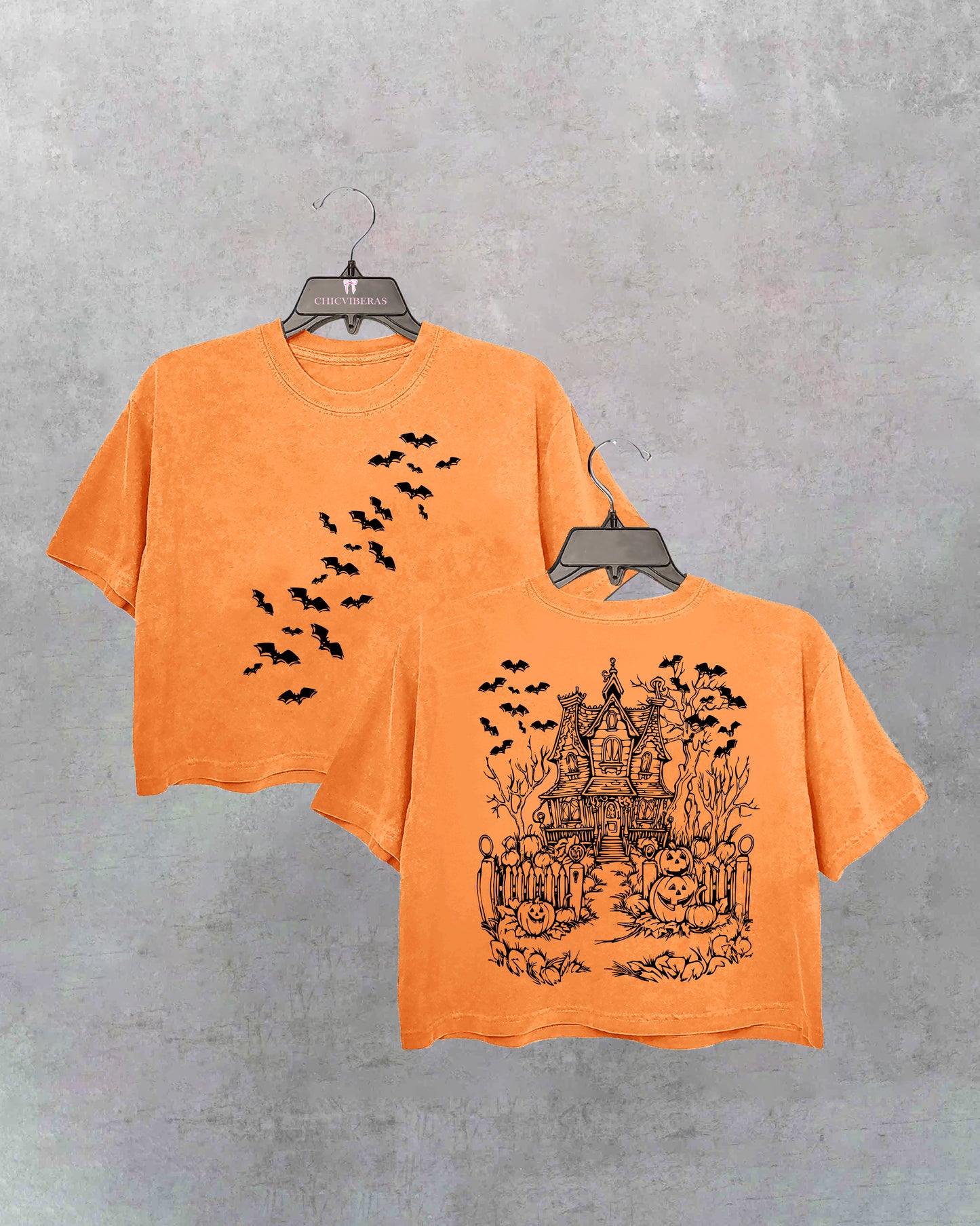 Haunted House Halloween Party Bats Crop Shirt