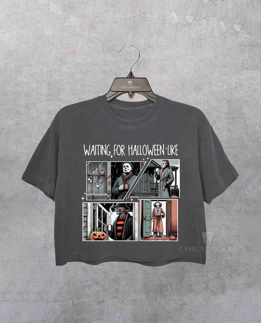 Waiting For Halloween Like Horror Movie Characters Crop Shirt