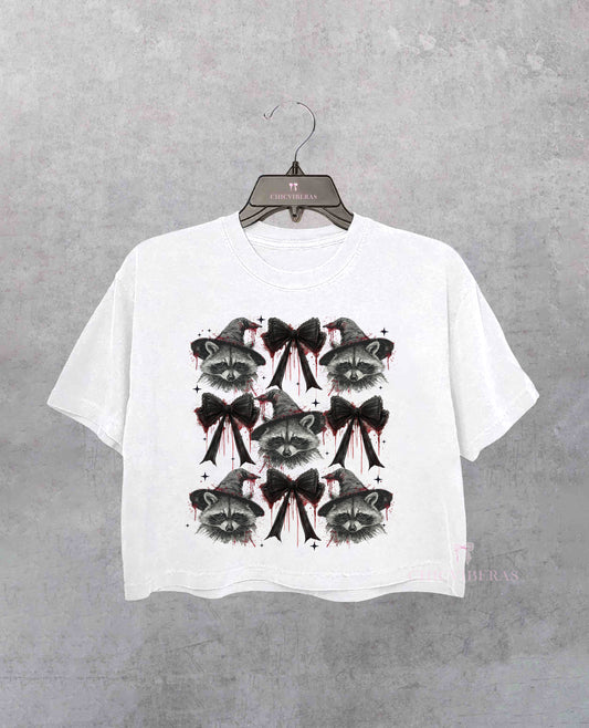 Coquette Halloween Feral Raccoon Crop Shirt