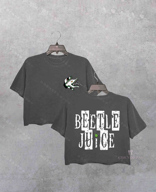 Beetlejuice Pocket Horror Halloween Crop Shirt