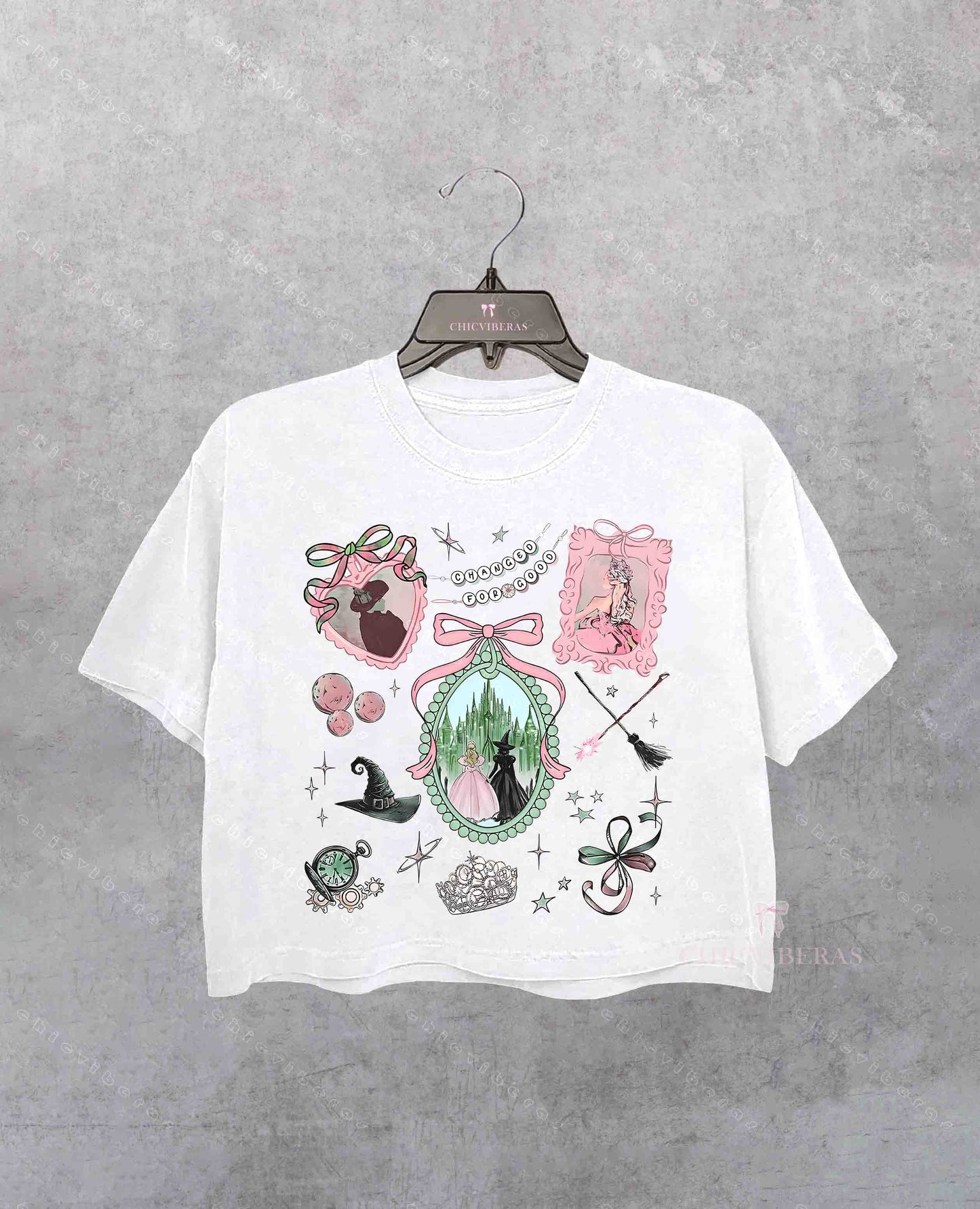 Coquette Bow Wicked Movie Inspired Pink & Green Crop Shirt
