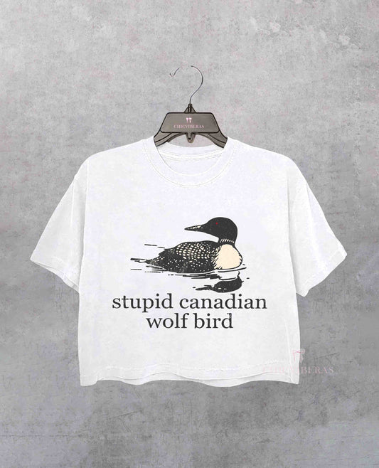 Stupid Canadian Wolf Bird Romance LGBT Hockey Fan Crop Shirt