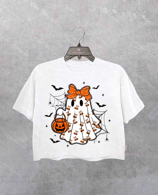 Lace Ghost Coquette Spooky Season Crop Shirt