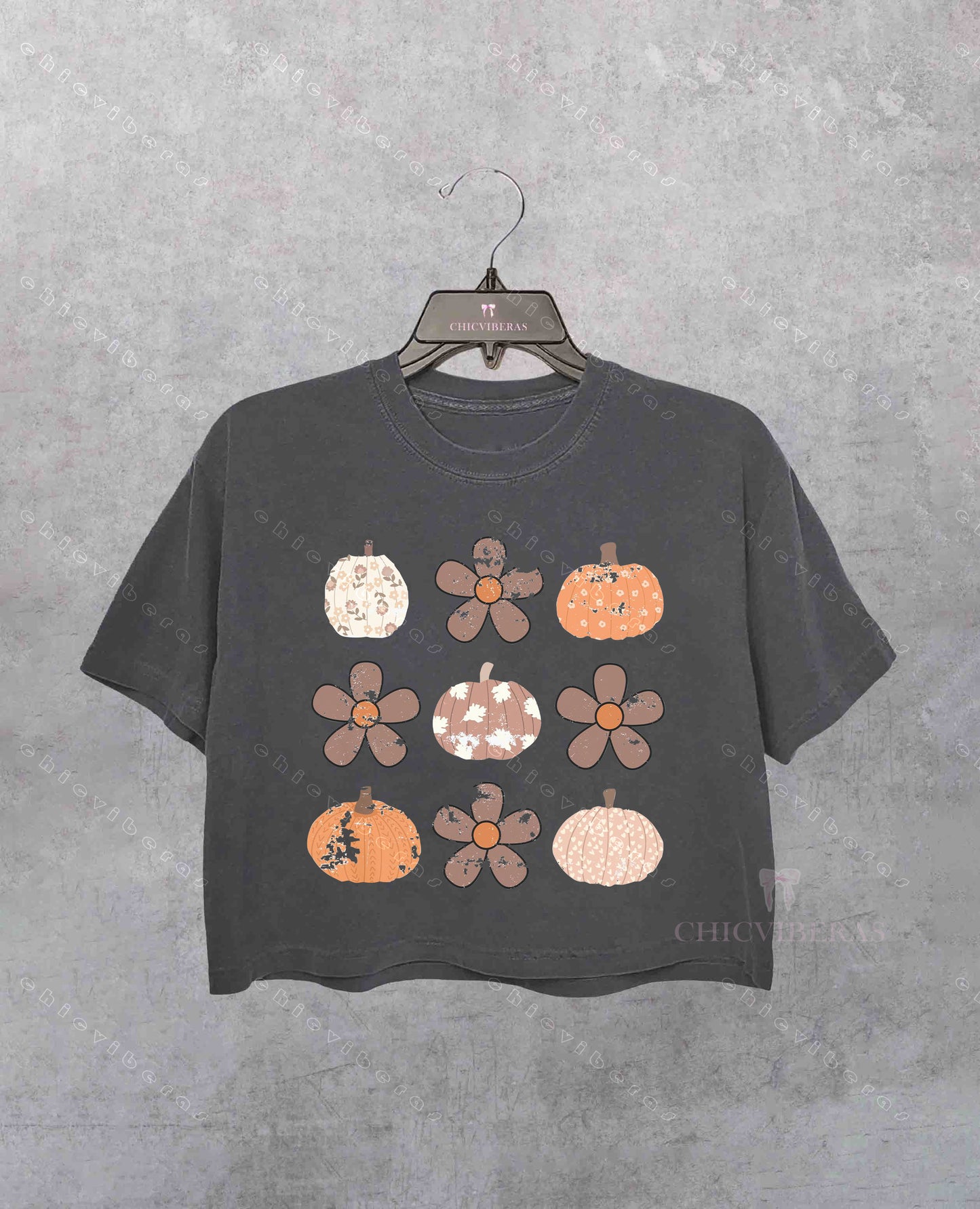 Floral Pumpkin Halloween Crop Shirt