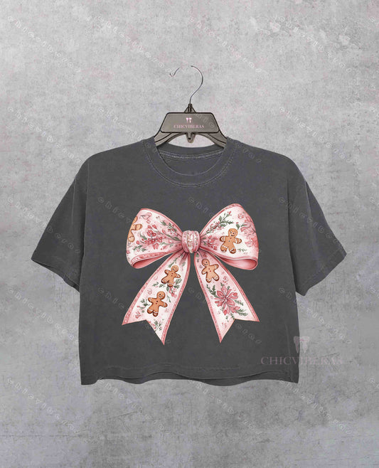 Girly Christmas Bow Crop Shirt