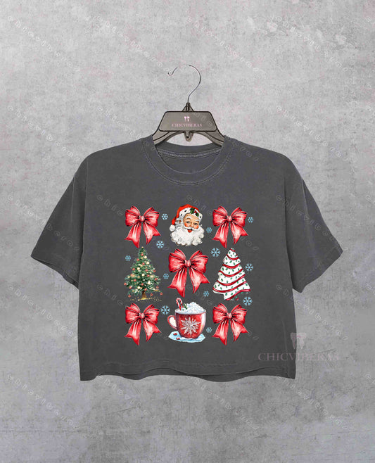 Christmas Coquette Bow Crop Shirt