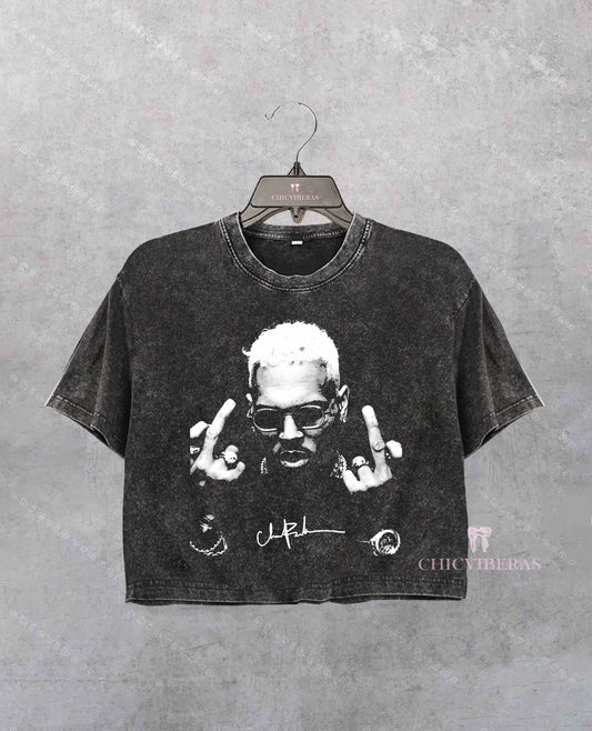 Chris Brown Vintage Middle Finger Crop Shirt